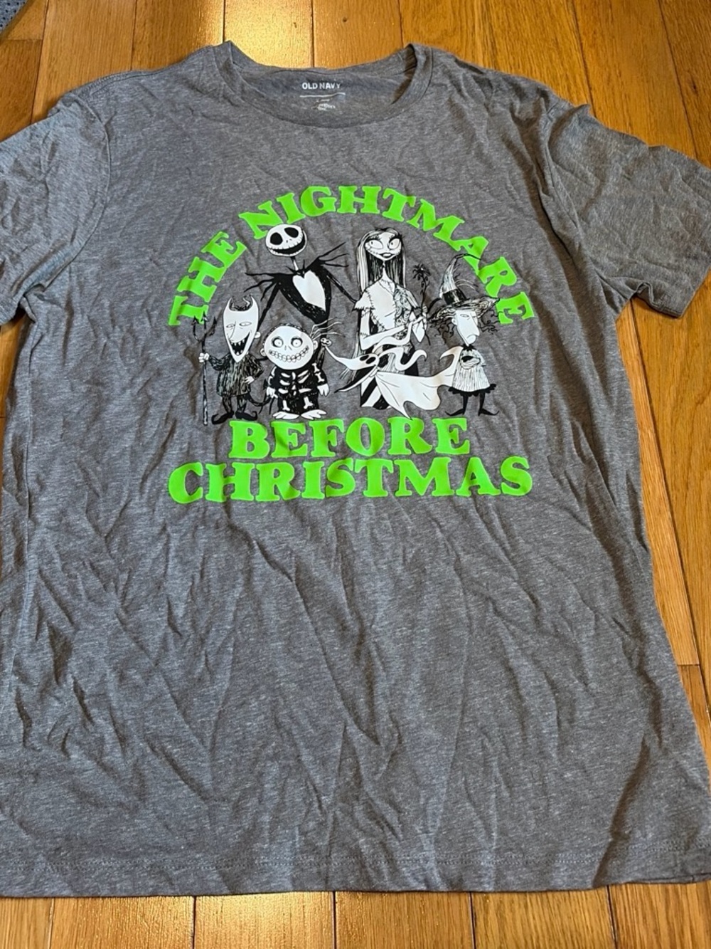 The Nightmare Before Christmas Graphic Tee - Gray with Neon Green Print